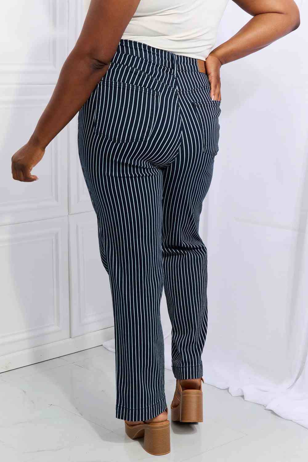 Judy Blue Cassidy Full Size High Waisted Tummy Control Striped Straight Jeans - Sydney So Sweet