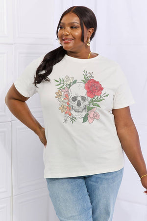 Skull & Flowers Women's Graphic Cotton Tee - Sydney So Sweet