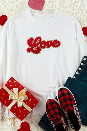 LOVE Embroidered Round Neck Dropped Shoulder Sweatshirt - Sydney So Sweet