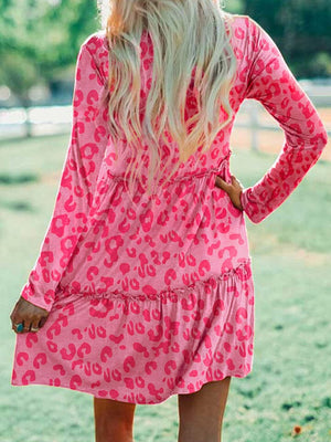 Leopard Hot Pink Long Sleeve Mini Dress - Sydney So Sweet