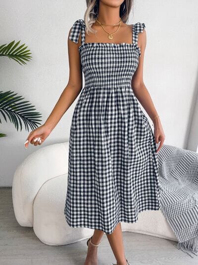 Frill Plaid Square Neck Midi Dress - Sydney So Sweet