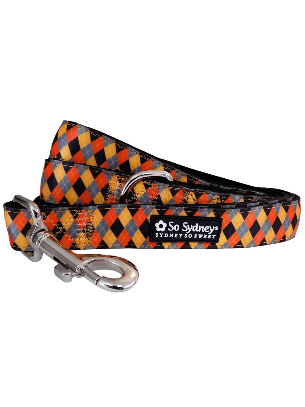 Orange Fall Plaid Argyle Cute &amp; Trendy 5&#39; Nylon Dog Leash - Sydney So Sweet