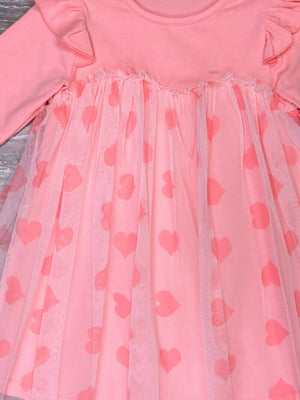 Baby Pink Hearts Tulle Chiffon Ruffle Girls Dress - Sydney So Sweet