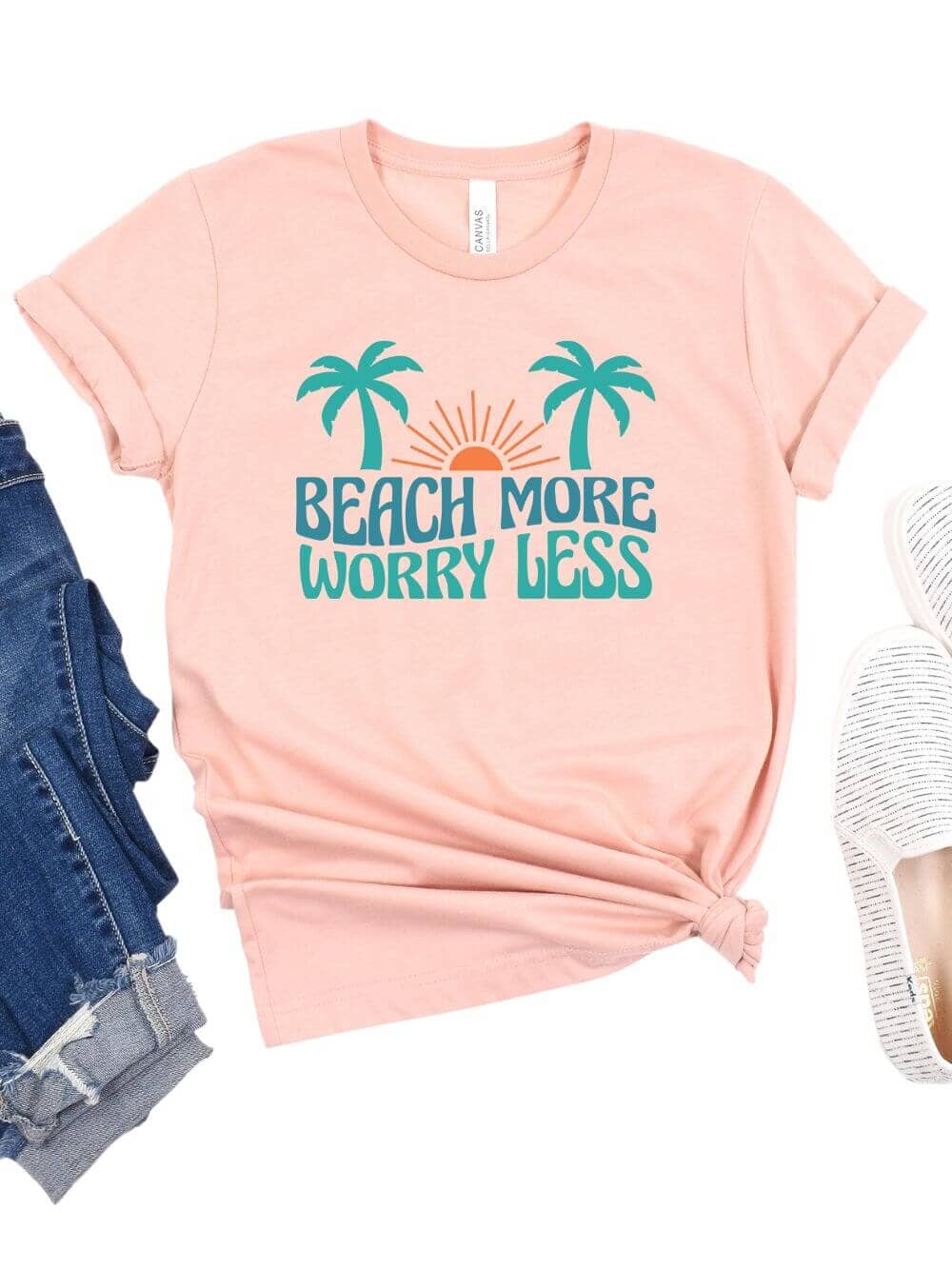 Beach More Worry Less Women&#39;s Jersey Short Sleeve Graphic Tee - Sydney So Sweet