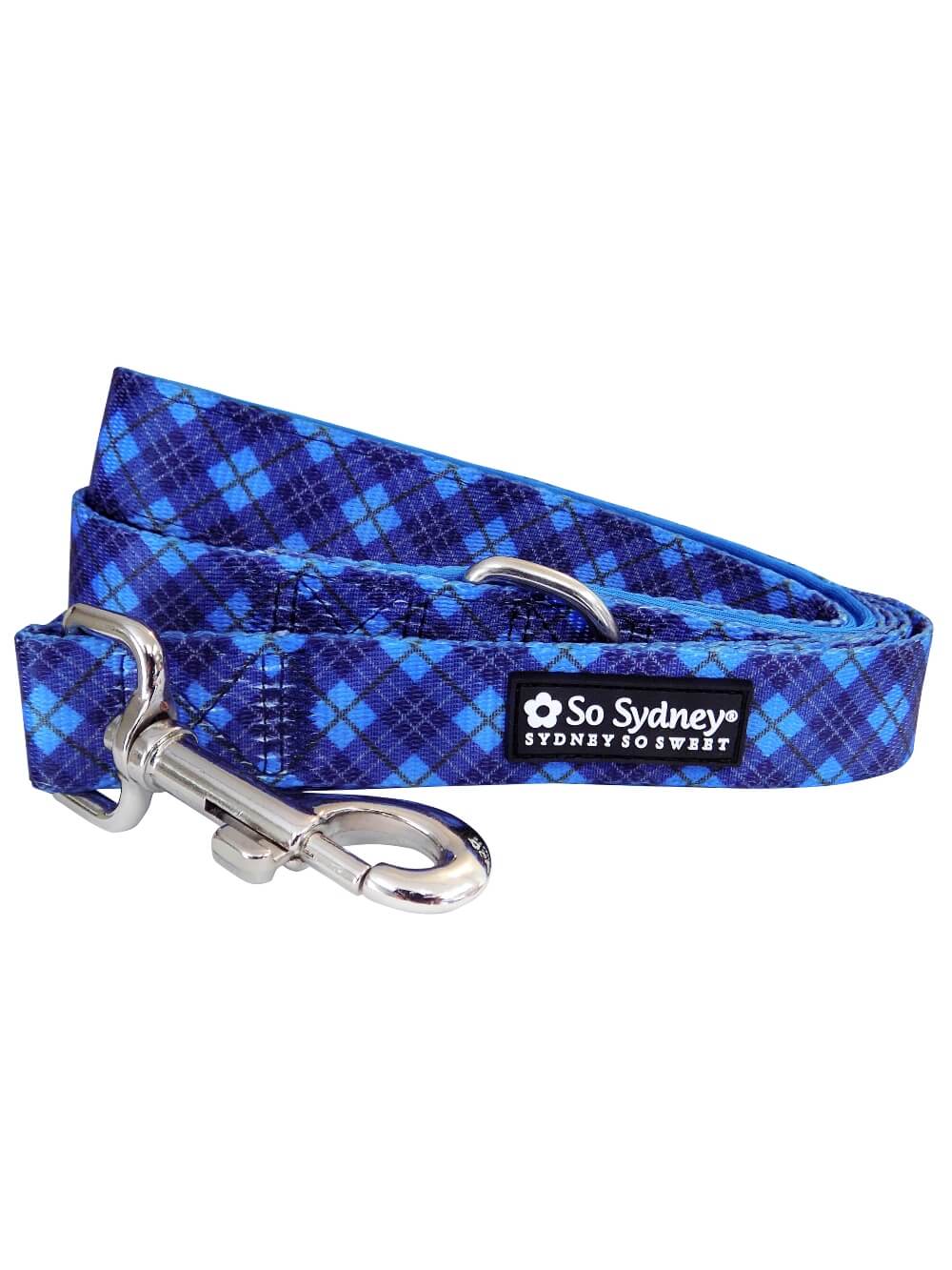 Blue Argyle Preppy Plaid 5&#39; Designer Dog Leash - Sydney So Sweet