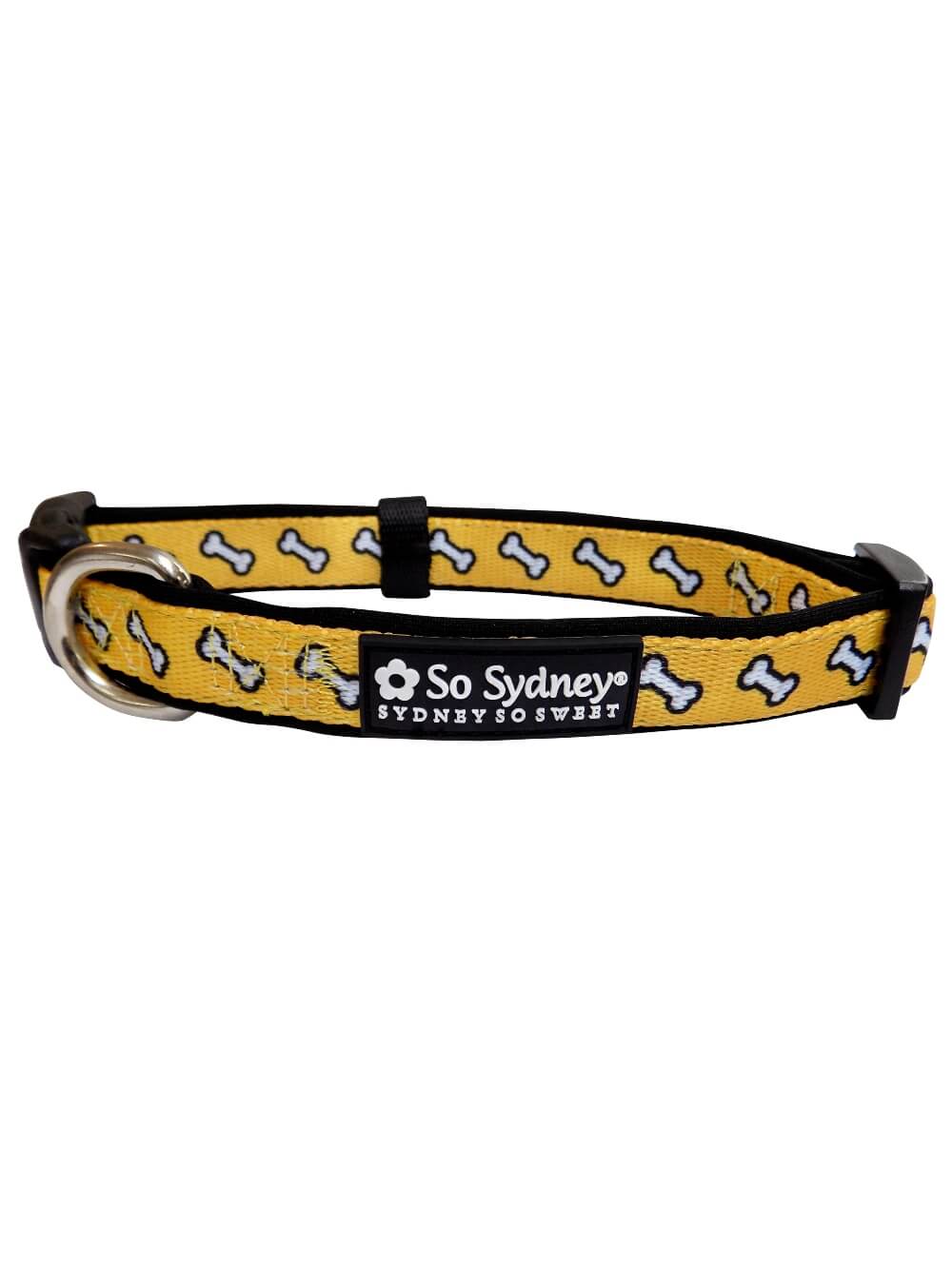 Dog Bone Black & Yellow Comfy, Adjustable Cute Dog Collar - Sydney So Sweet