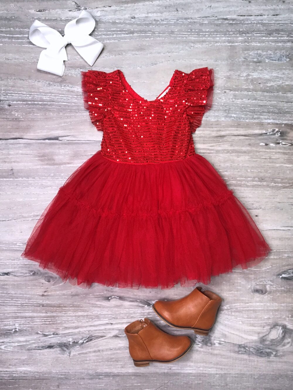 Bright Red Sequin Short Sleeve Chiffon Girls Special Occasion Tutu Dress - Sydney So Sweet