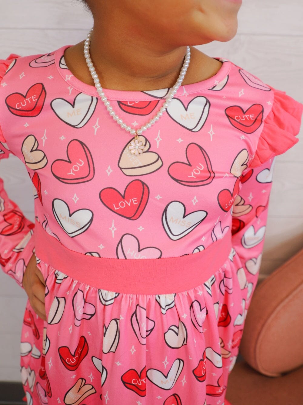 Love You Cute Candy Hearts Pink Ruffle Girls Valentine's Day Dress - Sydney So Sweet