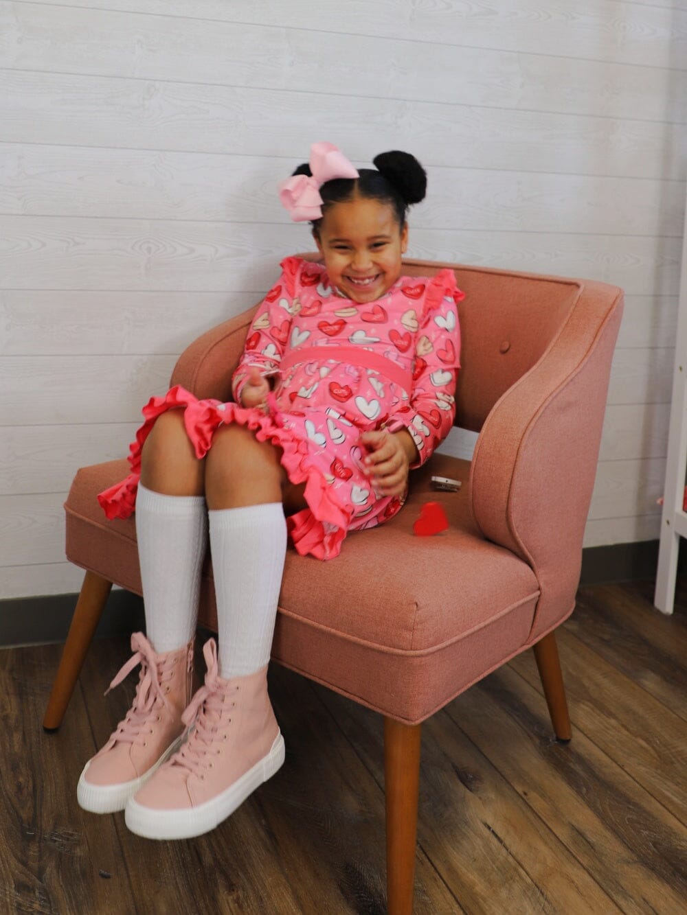 Love You Cute Candy Hearts Pink Ruffle Girls Valentine's Day Dress - Sydney So Sweet