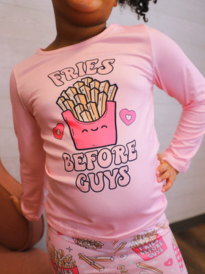 Fries Before Guys Pink Hearts Girls Bell Bottom Outfit - Sydney So Sweet