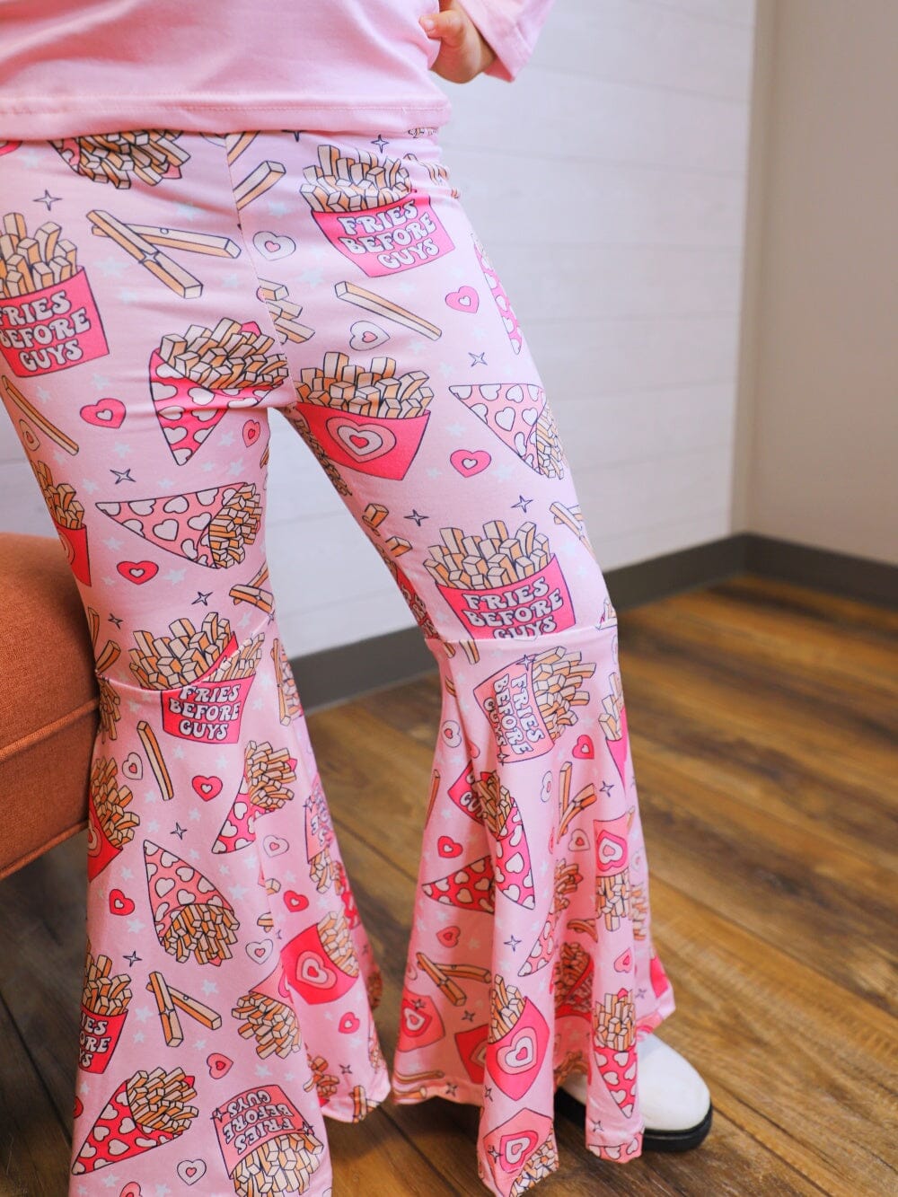 Fries Before Guys Pink Hearts Girls Bell Bottom Outfit - Sydney So Sweet