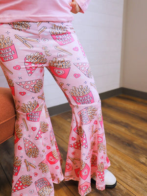 Fries Before Guys Pink Hearts Girls Bell Bottom Outfit - Sydney So Sweet