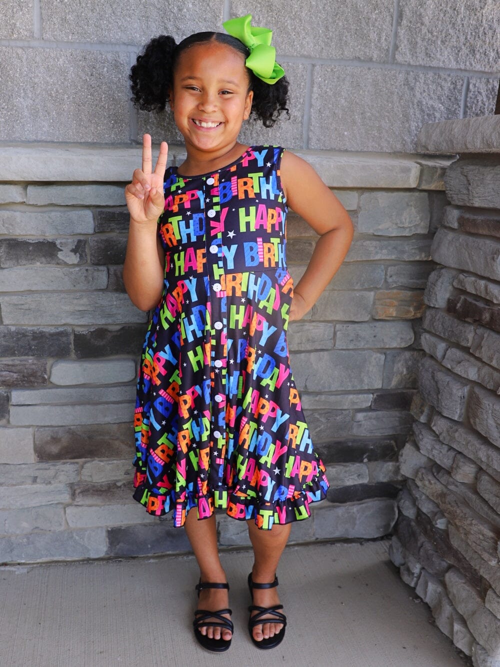 Happy Happy Birthday Rainbow Black Tank Girls Skater Dress - Sydney So Sweet