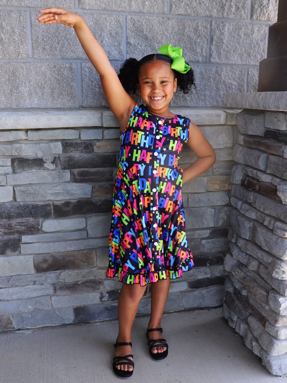 Happy Happy Birthday Rainbow Black Tank Girls Skater Dress - Sydney So Sweet