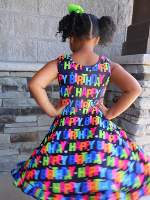 Happy Happy Birthday Rainbow Black Tank Girls Skater Dress - Sydney So Sweet
