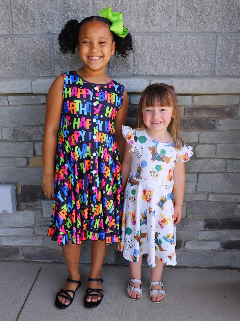 Happy Happy Birthday Rainbow Black Tank Girls Skater Dress - Sydney So Sweet