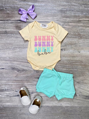 Bunny Babe Blue Two Piece Baby Easter Bloomer Outfit - Sydney So Sweet