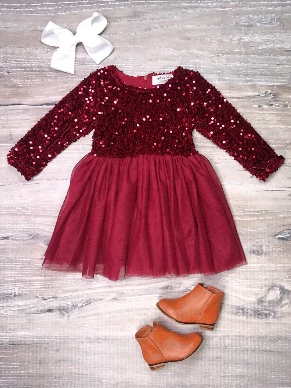 Burgundy Sequin Tulle Special Occasion Dress - Ships Fast