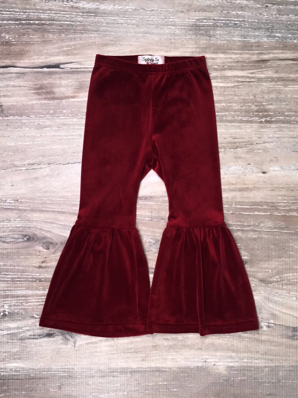 Burgundy Girls Velvet Bell Bottoms - Sydney So Sweet