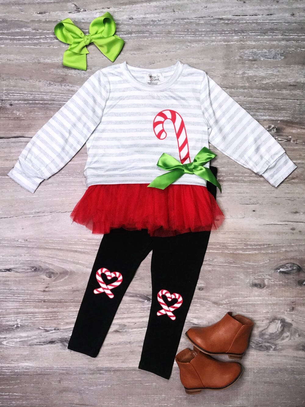 Candy Cane Cheer Knee Patch Stripe Girls Christmas Outfit - Sydney So Sweet