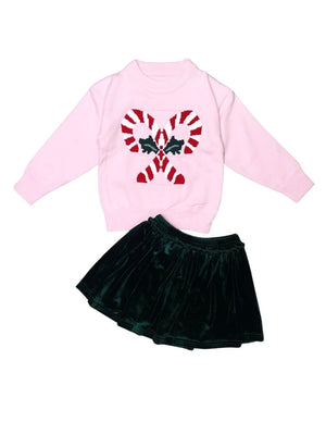 Candy Cane Classic Girls Christmas Sweater Skirt Set - Sydney So Sweet