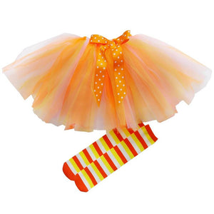 Candy Corn Tutu Skirt & Sock Set, Cute Girls Costume - Sydney So Sweet