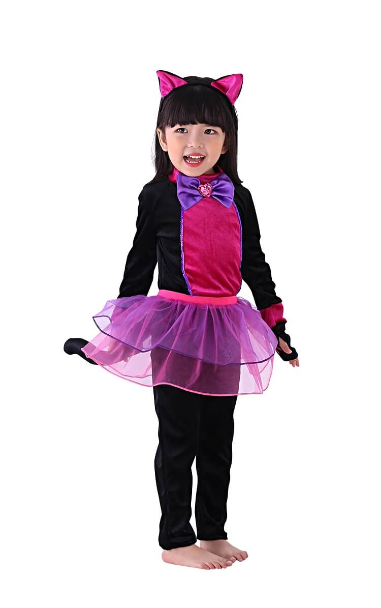 Girls Cat Costume, Deluxe Black and Hot Pink Tutu Halloween Dress Up - Sydney So Sweet