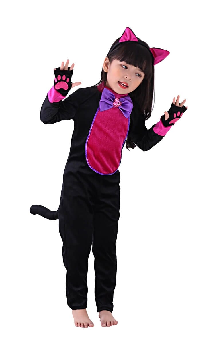 Girls Cat Costume, Deluxe Black and Hot Pink Tutu Halloween Dress Up - Sydney So Sweet