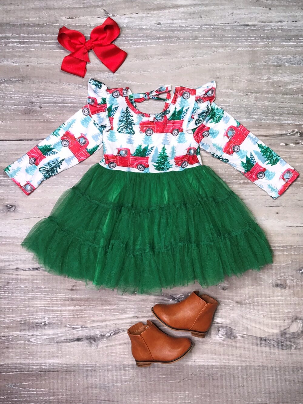 Classic Christmas Truck & Tree Green Girls Boutique Tutu Dress - Sydney So Sweet
