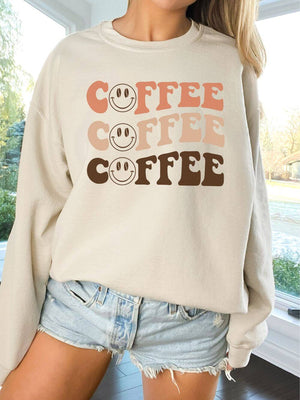 Coffee Coffee Coffee Smile Face Crewneck Sweatshirt for Coffee Lovers - Sydney So Sweet