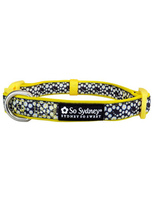 Yellow Daisy Black Flower Comfy, Adjustable Fashion Dog Collar - Sydney So Sweet