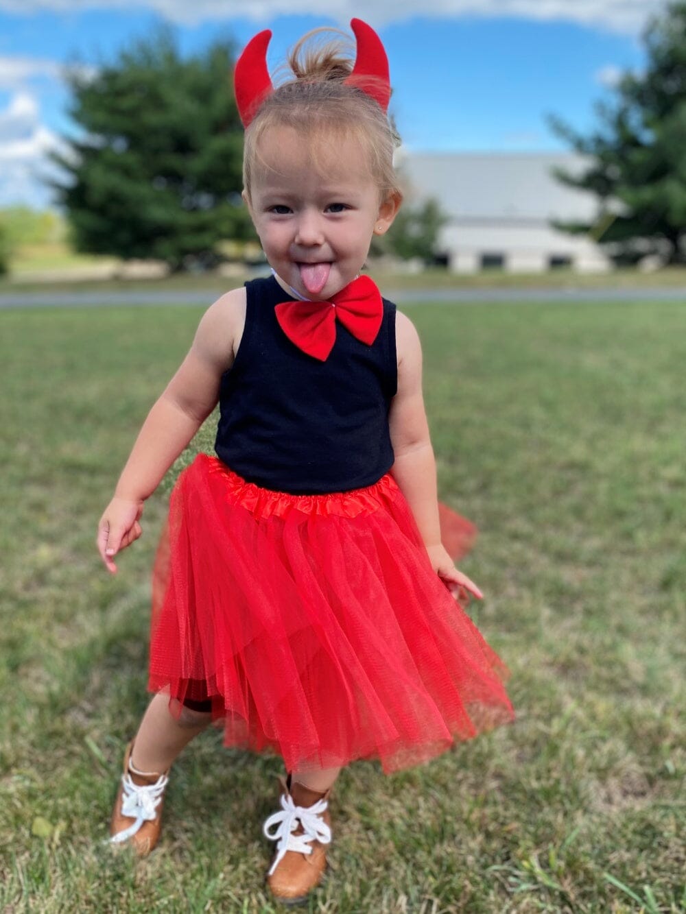 Girls Red Devil Costume - Complete Kids Costume Set with Tutu, Horns, Bow Tie, &amp; Tail - Sydney So Sweet