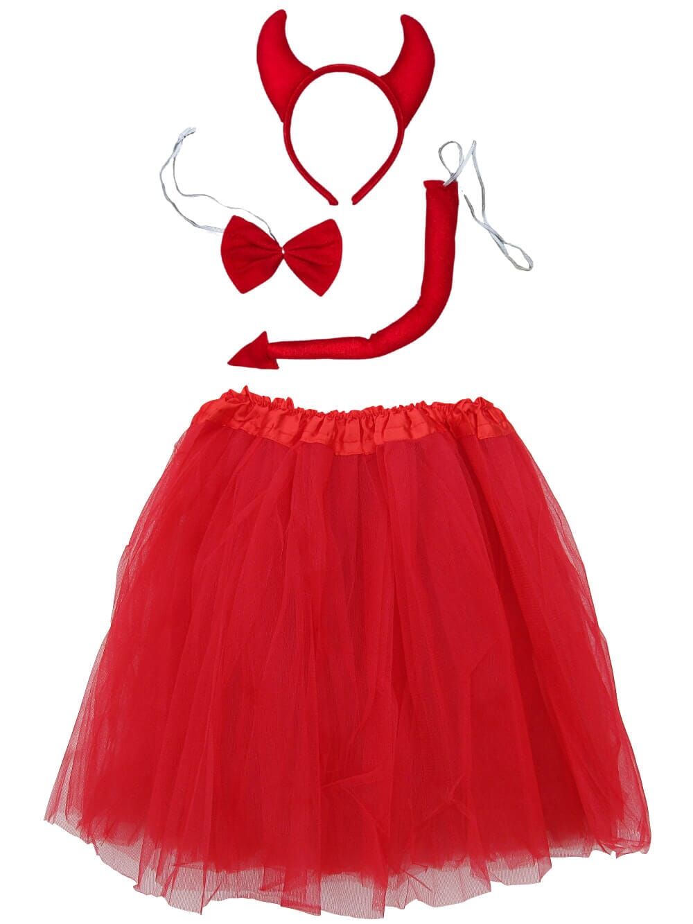 Adult Red Devil Costume - Red Tutu Skirt, Tail, Bow Tie, & Headband Horns Set for Adult or Plus Size - Sydney So Sweet