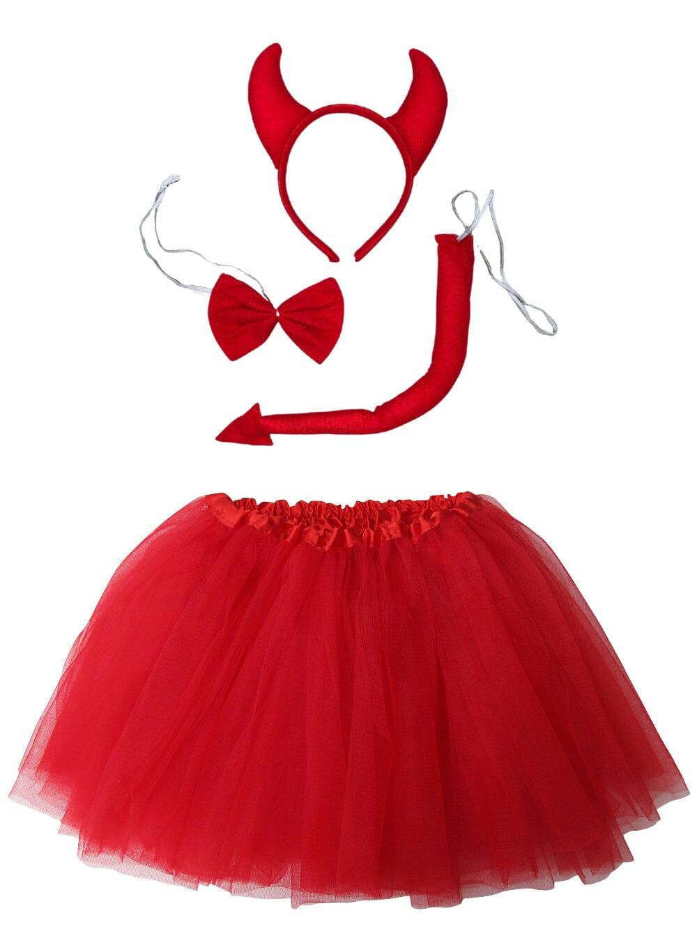 Girls Red Devil Costume - Complete Kids Costume Set with Tutu, Horns, Bow Tie, & Tail - Sydney So Sweet