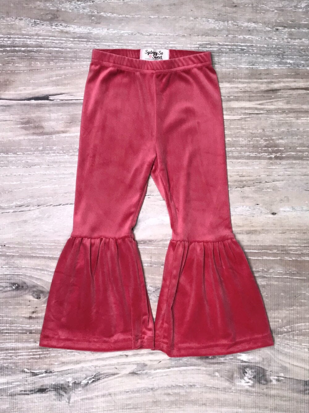 Dusty Rose Pink Girls Velvet Bell Bottoms - Sydney So Sweet