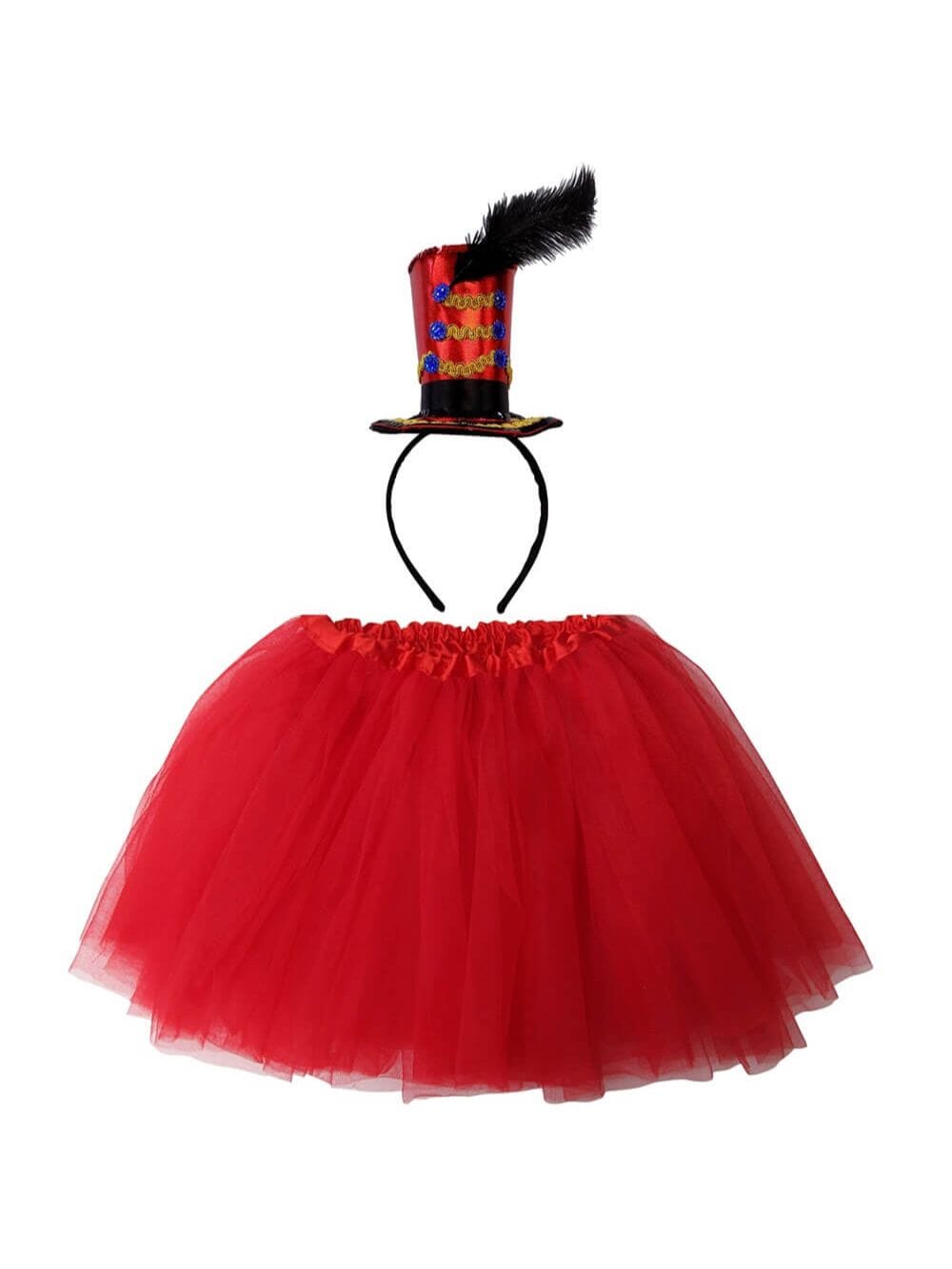 Girls Greatest Showman Inspired Circus Ringmaster Costume - Complete Kids Costume Set with Red Tutu & Headband Hat - Sydney So Sweet