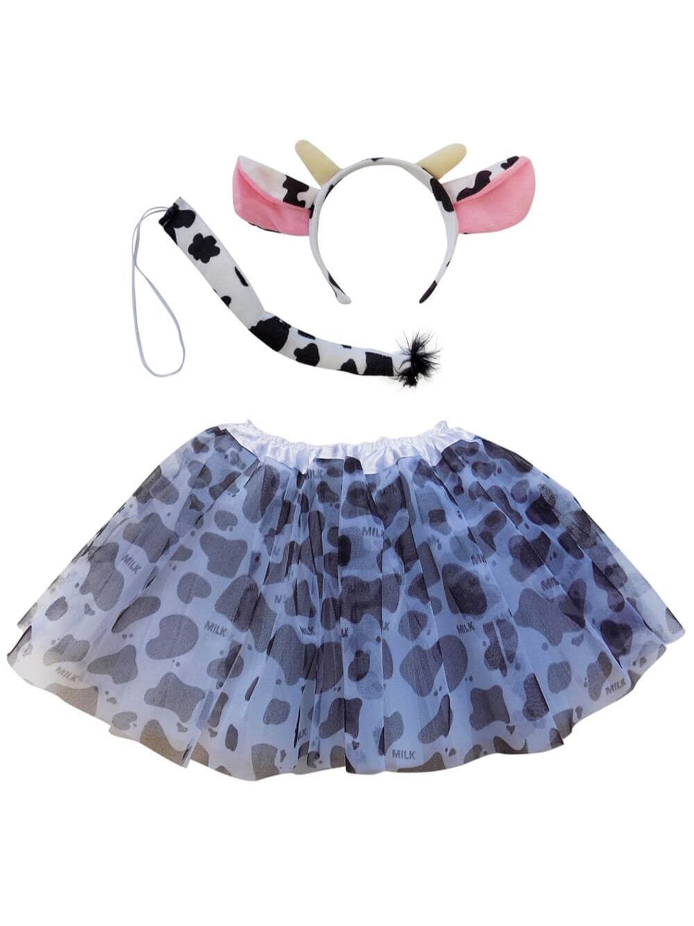 Girls Cow Costume - Complete Kids Costume Set with Tutu, Tail, & Ears - Sydney So Sweet