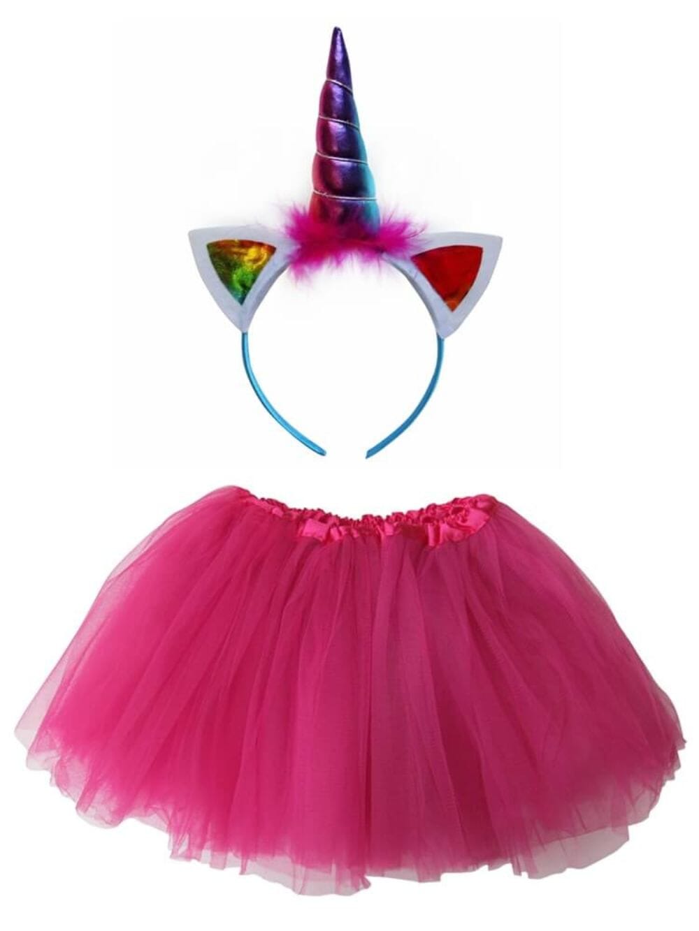 Girls Hot Pink Rainbow Unicorn Tutu Costume - Complete Kids Costume Set with Tutu & Headband Horn - Sydney So Sweet