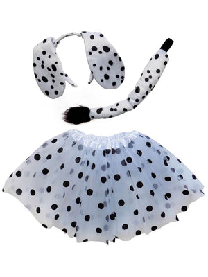 Adult Dalmatian Costume - Black & White Polka Dot Tutu Skirt, Tail, & Headband Set for Adult or Plus Size - Sydney So Sweet