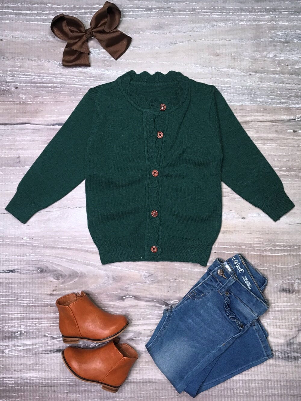 Emerald Green Ruffle Button Up Girls Cardigan Sweater - Sydney So Sweet