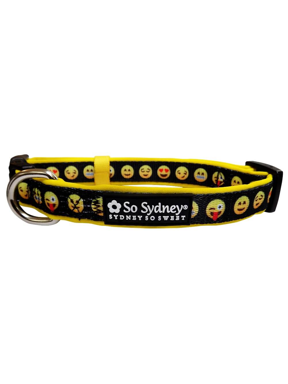 Emoji Faces Black &amp; Yellow Fun Fashion Dog Collar - Sydney So Sweet