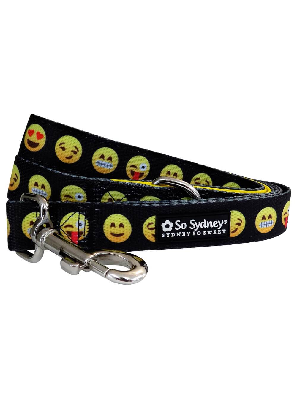 Emoji Faces Black &amp; Yellow 5&#39; Cute &amp; Fun Dog Leash - Sydney So Sweet