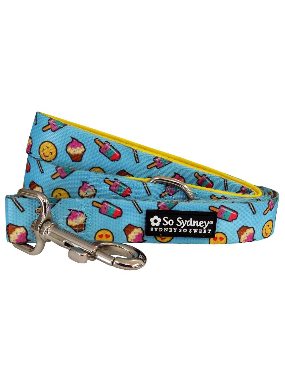 Emojis &amp; Treats Blue &amp; Yellow Fun Bright Unique Dog Leash - Sydney So Sweet