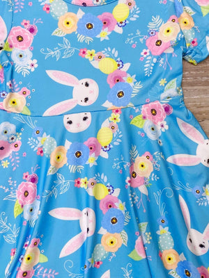Every Bunny Welcome Blue Poppy Girls Skater Spring Dress - Sydney So Sweet