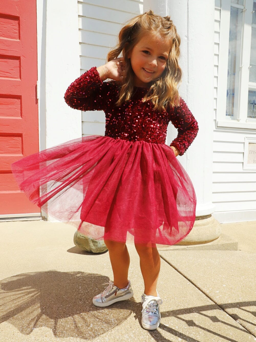 Burgundy Sequin Velvet Tulle Chiffon Girls Special Occasion Tutu Dress - Sydney So Sweet