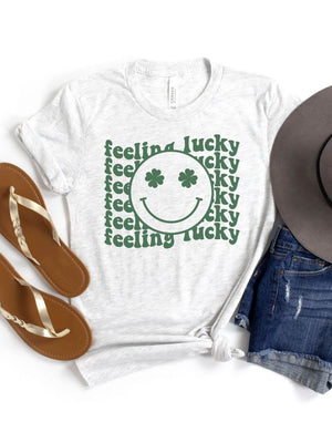 Feeling Lucky St. Patrick's Day Shamrock Smile Face T-Shirt Bella + Canvas Unisex Jersey Short Sleeve Tee - Sydney So Sweet