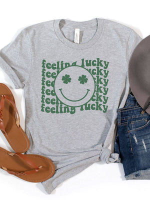 Feeling Lucky St. Patrick's Day Shamrock Smile Face T-Shirt Bella + Canvas Unisex Jersey Short Sleeve Tee - Sydney So Sweet
