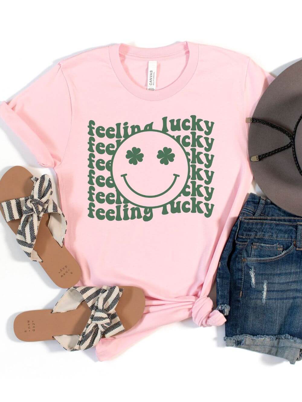 Feeling Lucky St. Patrick&#39;s Day Shamrock Smile Face T-Shirt Bella + Canvas Unisex Jersey Short Sleeve Tee - Sydney So Sweet