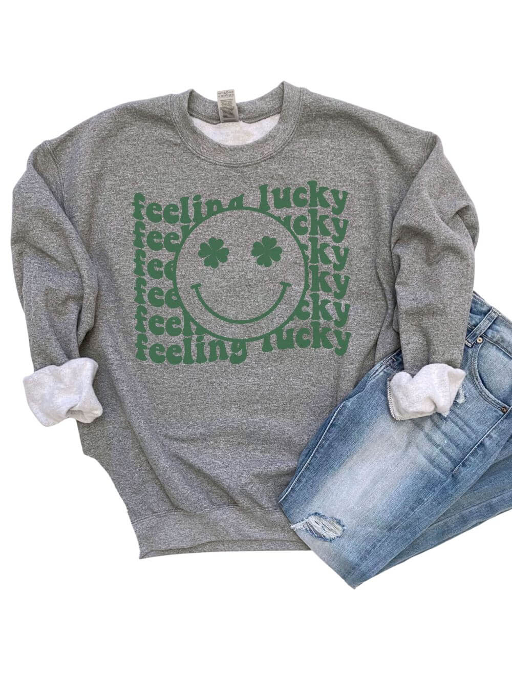 Feeling Lucky Smiley Face Shamrock St. Patrick's Day Unisex Heavy Blend™ Crewneck Sweatshirt - Many Colors - Sydney So Sweet