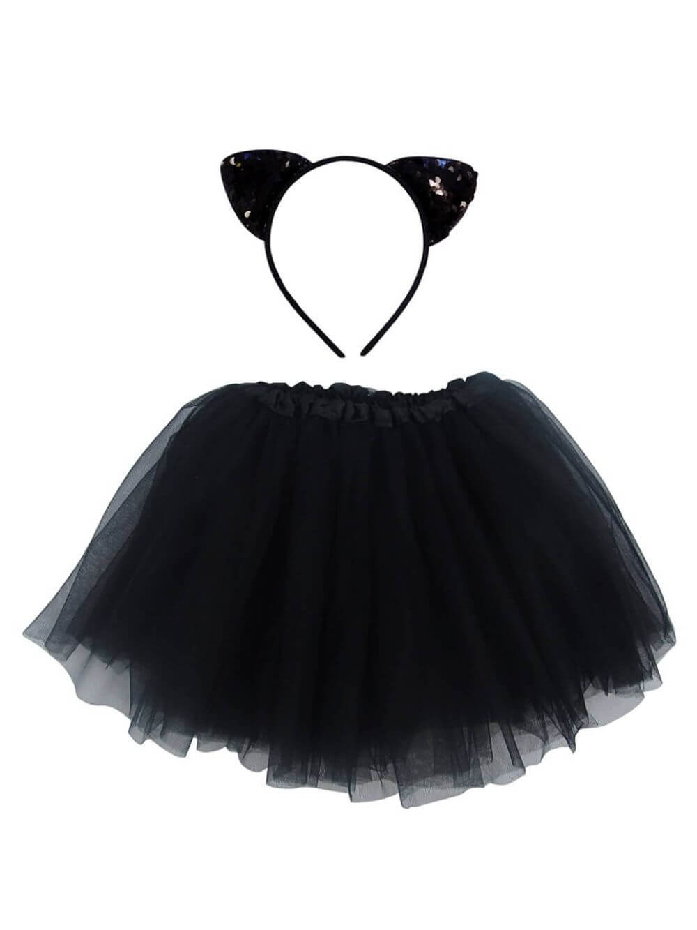 Adult Black Cat Costume - Tutu Skirt & Flip Sequin Headband Set for Adult or Plus Size - Sydney So Sweet